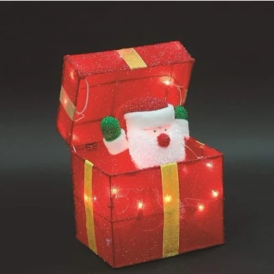 Image of SHATCHI Animated Christmas Pup up Lighted LED Gift Box Santa Present Parcel Novelty Xmas Holiday Party Decorations for Fireplace Windowsill Bedroom Shelf Living Room Home Office, Metal, Red, 30cm