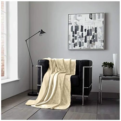 Image of GC GAVENO CAVAILIA Flannel Fuffy Blanket, Soft &amp; Cosy Thermal Sherpa Throw, Cuddle Warm Throws For Beds, Cream, 150X200 Cm