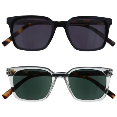 Image of OPULIZE KOI Reading Sunglasses 2 Pack Large Rectangular Frame Tinted Lens UV400 Black Clear Mens Womens Spring Hinges SS50 1C +3.50