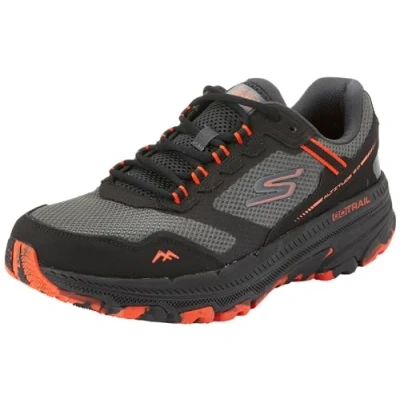 Image of Skechers Men&#039;s GO Run Trail Altitude 2.0 Trainers, Black and Orange Leather/Textile, 7 UK