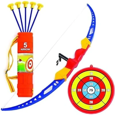 Image of PEBBLE HUG Archery Set with 6 Suction Cups Arrows, Bow and Arrow for Kids Target, Quiver, Practice Outdoor Toys Set, Real Action Shooting