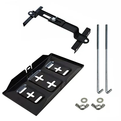 Image of Universal Fit Car Battery Tray with Hold Down Clamps Adjustable Metal Storage Holder Bracket Kit