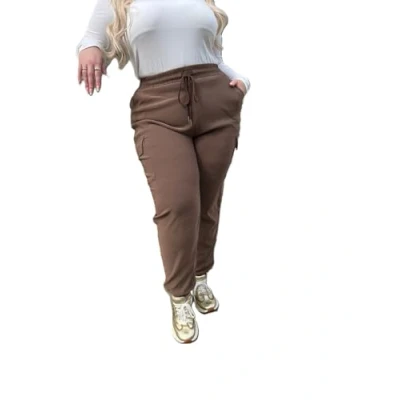 Image of Womens Plus Sized Cargo Trousers Stretch Fit Combat Style Pant Big Sizes Casual Joggers Sports Bottoms (UK, Numeric, 20, 22, Plus, Regular, Mocha)
