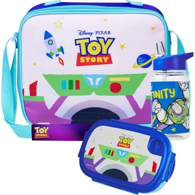 Image of Get Trend Disney Toy Story Water Bottle Lunch Bag and Box Kids Set 3 Pcs School Supplies Buzz Lightyear Snack BPA Free Leakproof Travel (Blue Story)