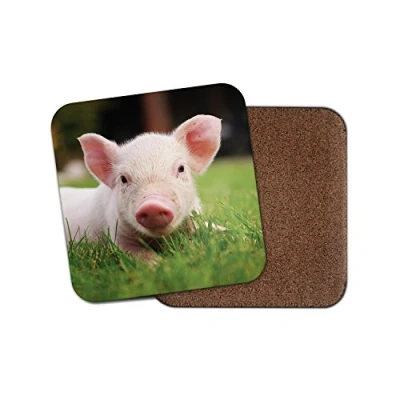 Image of Cute Piglet Backed Drinks Coaster Pink Pig Animal Farm #8132