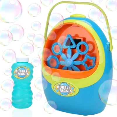 Image of Bubble Mania Carry Along Machine For Kids Automatic Maker With Handle Indoor and Outdoor Use Portable Blower