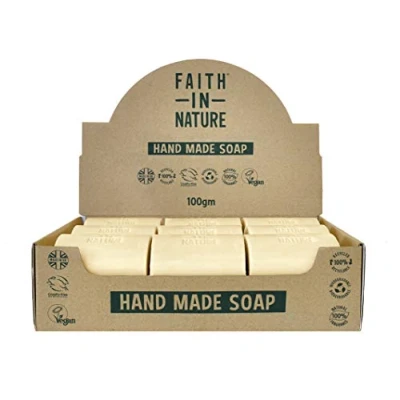 Image of Faith In Nature Natural Fragrance Free Hand Soap Bar Box Set, Sensitive, Vegan &amp; Cruelty Free, No SLS or Parabens, 18 x 100g
