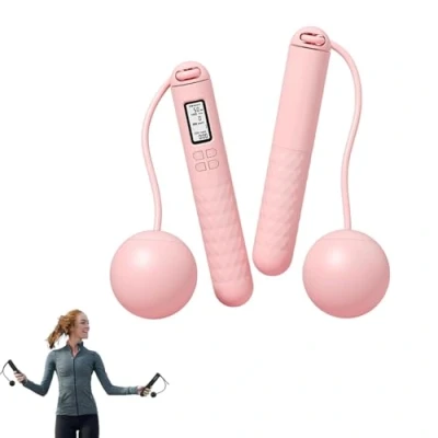 Image of Skipping Rope with Counter, Jump Ropes for Fitness, Adult Digital Counter Women Men and Kids, Weighted Handles, Exercise, Boxing, MMA, Gym (pink)