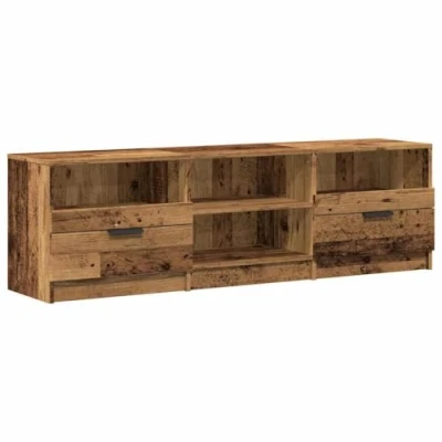 Image of vidaXL TV Cabinet Old Wood 150x33.5x45cm Brown Engineered Stand with 3 Drawers &amp; Shelves Modern Living Room/Bedroom