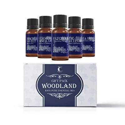 Image of Mystic Moments Woodland Essential Oil Gift Starter Pack 5x10ml Birch Sweet, Cedarwood Himalayan, Patchouli, Pine Sylvestris, Tea Tree Perfect as a