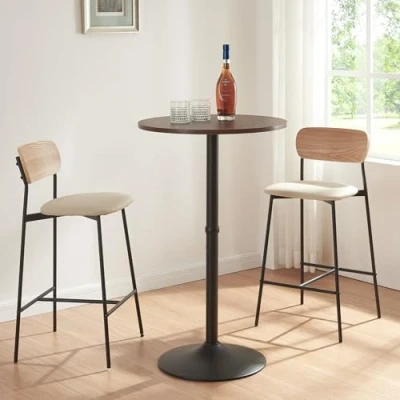 Image of [en.casa] Bar table Vantaa High Bistro with height of 100 cm kitchen Party metal frame Ø60 Round dining for Living room Ballroom Walnut