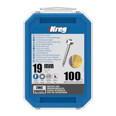 Image of Kreg SPS F075 100 Zinc Pocket Screws, 3/4 Inch #6 Fine Thread, Pan Head (100 Count)
