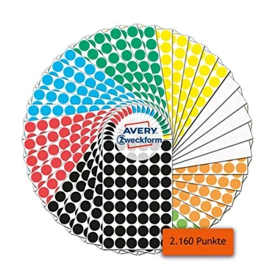 Image of AVERY Zweckform 59999 Adhesive Dots 2,160 Pieces (Self Marking Dots, Diameter 12 mm, 8 Colours, 270 Glue Round Stickers for Calendar, Planner and Crafts, Paper, Matte)