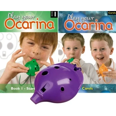Image of Plastic OCARINA, Purple 4 hole, with Play your Ocarina Book 1 and Carols