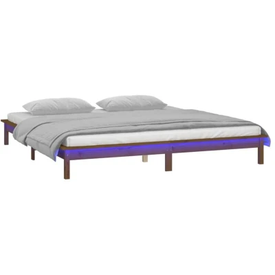 Image of vidaXL LED Bed Frame without Mattress Honey Brown 120x190cm Solid Wood