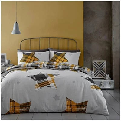Image of GC GAVENO CAVAILIA Geometric Duvet Cover, Striped Bedding Sets King Size, Reversible Bed Covers With Pillow cases, Ochre