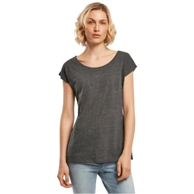 Image of Build Your Brand Women&#039;s Ladies Wide Neck tee T Shirt, Charcoal, XXL