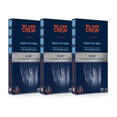 Image of NO Hair CREW 3 x 20 Body Removal Wax Strips High Performance Strips. Made for Men (Set, &amp; 4 Soothing Cleansing Wipes).