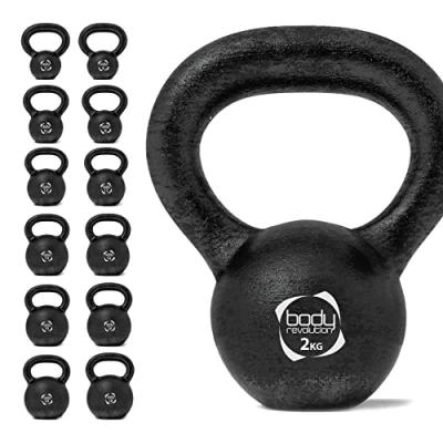 Image of Body Revolution Cast Iron Kettlebell Weight Set 2kg 4kg 6kg 8kg 10kg 12kg 14kg 16kg 18kg 20kg 24kg 28kg Kettlebells Cardio, Aerobics &amp; HIIT Kettle Bell Exercise Weights Gym Equipment