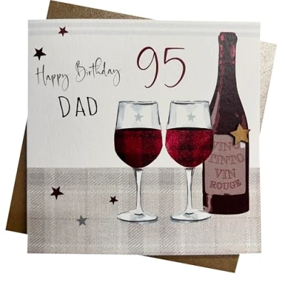 Image of white cotton cards 95 Happy, Handmade 95th Birthday Card (Vintage Wine, Dad)