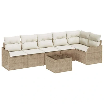 Image of vidaXL 7 Piece Garden Sofa Set with Cushions Brown Poly Rattan