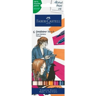 Image of Faber Castell Goldfaber Sketch Manga 164809 Marker Pens with Brush Tip and Fineliner (Pack of 6)