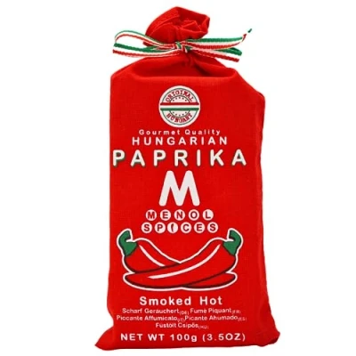 Image of Menol Spices Authentic Hungarian Smoked Paprika Powder (Smoked Hot 100g) Premium Gourmet Quality, Incredible Smokey and Spicy Flavour, Vibrant Red, Produced in region of Szeged, Hungary