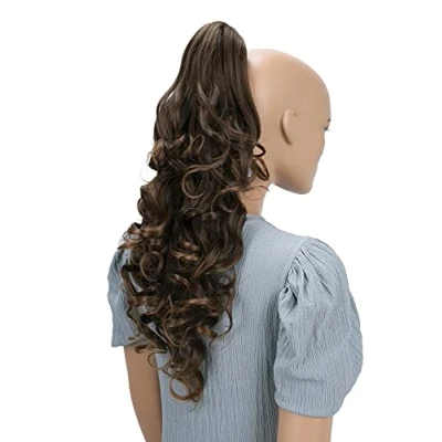 Image of CAISHA 20&quot; Hairpiece Ponytail Clip On Extension With Butterfly Claw Voluminous Wavy Brown Mix H25
