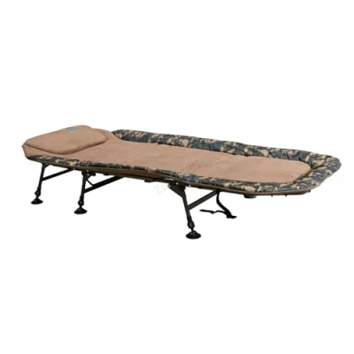 Image of CARPZILLA Fishing Bed with 6 Adjustable Legs Folding Portable Large Bedchair Built in Pillow Flat Out 215 x 95cm Wide 150kg Capacity Overnight Camping Equipment Accessories Camo