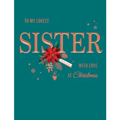 Image of Avant Garde Studios Classic Christmas Card, Lovely Sister, Teal 8 x 6 inches Piccadilly Greetings