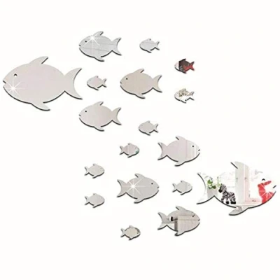 Image of DIY Animal Fish School Wall Stickers Creative Sea Thin Mirror Acrylic Cartoon Wallpaper 3D Vinyl Kids Room Living Bedroom Backdrop Decor(Silver D)