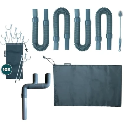 Image of Colapz Caravan Accessories Bundle Collapsible, Flexible and Extendable Waste Pipe System for Caravans (4 X 1m Pipes, Carry Bag, Cleaning Brush, Adaptor 10 Positioning Rock Pegs)