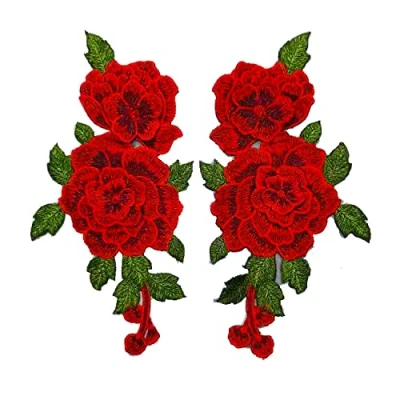 Image of CENPEK 4Pcs Fabric 3D Colorful Flower Lace Sewing Applique Patch Collar DIY Craft Neckline Embroidery Patches Accessory for Cheongsam Clothes Dress Red