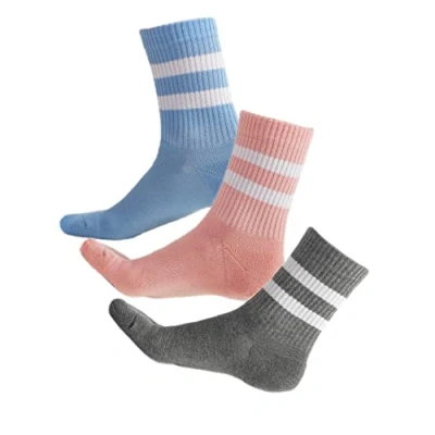 Image of vitsocks Women&#039;s Cushioned BAMBOO Tube Crew Sports Socks (3 PAIRS) Soft Padded Heel, 1x grey blue rose, 6 8