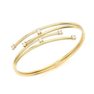 Image of Carissima Gold Women&#039;s 9 ct Yellow Double Tube Crossover Cubic Zirconia Detail Bangle