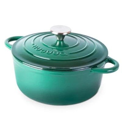 Image of Cast Iron Dutch Oven with Lid Non Stick Ovenproof Enamelled Casserole Pot Sturdy Cookware Dark Green, 3.1 Quart, 22cm by Nuovva