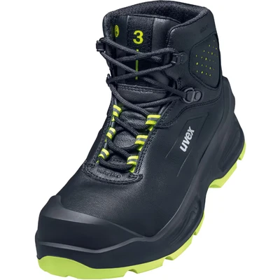 Image of Uvex 3 lace up boot, safets shoes S3 SRC, leather work boots for men &amp; women, black/yellow, size 9