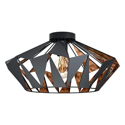 Image of Eglo Flush Ceiling Light Carlton6, Vintage, Industrial and Retro Design, Living Room, Kitchen Hallway lamp, Black Steel Copper, E27 Socket
