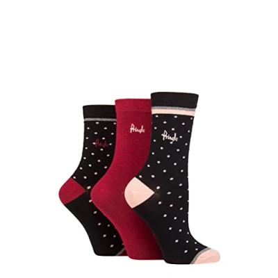 Image of Women&#039;s 3 Pair Pringle Patterned Cotton and Recycled Polyester Socks Small Polka Dot Black 4 8 Ladies