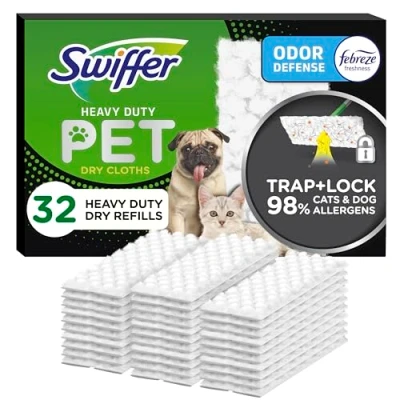 Image of Swiffer Sweeper Pet, Heavy Duty Dry Sweeping Cloth Refills with Febreze Odor Defense, 32 Count