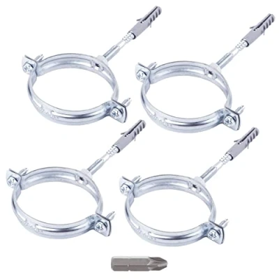 Image of SKIR&#039;CO (Pack of 4 pcs) Pipe Brackets for Ø 60 64 mm Pipes, Clamps, Supports Wall and Ceiling Mounting (4 pcs, with PH Screwdriver Bit)