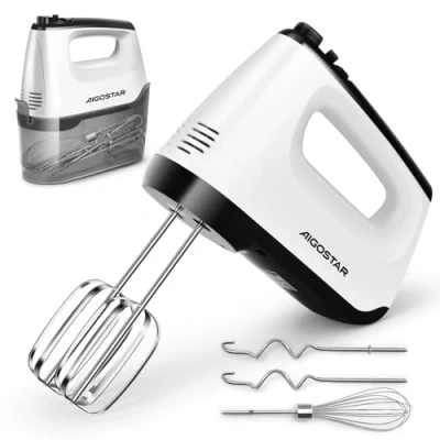 Image of Aigostar Hand Mixer Electric Whisk with 6 Speeds and Turbo Boost, 400W, Ejection Button, Stainless Steel Beaters Dough Hooks for Kitchen Baking Food Beater Pudding 30XPZ