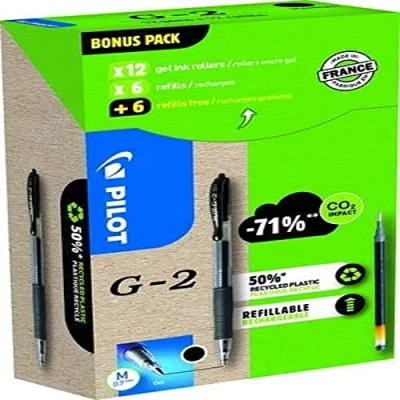 Image of Pilot Greenpack G 2 Gel, 0.7mm, Black, 12 Pens and Refills, (WLT556176)
