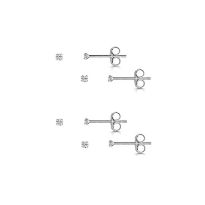 Image of Amberta 925 Sterling Silver 2 Pairs of Earrings for Women Ear Piercing Studs with Gemstones mm CZ Cubic Zirconia Crystals Set 4 Tiny Size