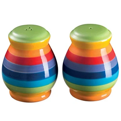 Image of Purity Style Hand Painted Rainbow Stripe Salt and Pepper Pot