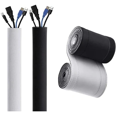 Image of 10cm Wide Cable Management Sleeve, Flexible Neoprene Tidy Tube for Desk TV Computer Cord Cover Wire Hider, Black and White Reversible (Inside Diameter ∅ 2.5cm/0.98in) (10m)