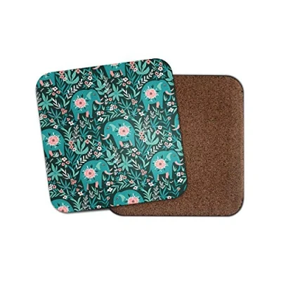 Image of 1 x Pretty Green Elephants Coaster Flowers Jungle Mum Auntie Sister #14472