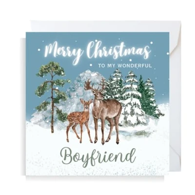 Image of Second Ave Boyfriend Christmas Reindeer Square Xmas Holiday Festive Greetings Card