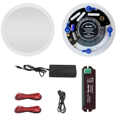 Image of Herdio 6.5 Inches Bluetooth Ceiling Speakers 2 Way 320 Watts Flush Mount Sound Speaker For Bathroom Bedroom Home Living Room
