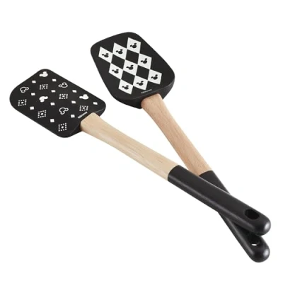 Image of Prestige Disney Monochrome Mickey Mouse Silicone Spatula Set &amp; Kitchen Utensil of 2, 30cm, Black White